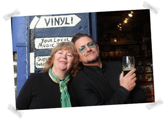 Bono visits Dingle Record Shop with Mazz O Flaherty